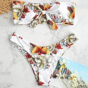 Bikini Swimsuit Floral Print White